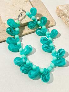 1pc Large Water Drop Bead Necklace, Bohemian Vintage Geometric Design, Handmade Textured Big Bead Necklace For Women, Versatile Accessory Suitable For Beach, Travel, Festivals