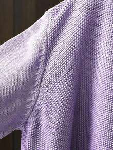 女士休闲加大码长袖开衫，带侧袋，秋冬款 - 淡紫色 - 查看 4