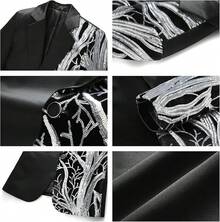 Boys' Formal Tuxedo Suit Set - 2 Piece Sequin Blazer & Satin Pants (4-16Y) - 銀色 - 查看 3