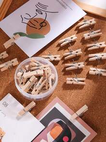 20pcs Creative Wooden Clips, Photo Clips, Cork Board Pins, Multipurpose Pins Suitable For Cork Board And Bulletin Board, Office And Classroom Decor - Multicolor - View 7