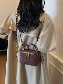 1 件 BEIKAMU 极简设计菱形图案手提包、化妆零钱包、优雅链条单肩斜挎包 - 咖啡 - 查看 9