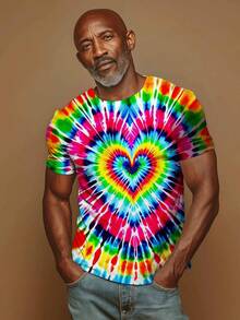 Unisex Retro Tie Dye Shirt For Men Women 70S 80S Hippies Senior Tie-Dye Tee Tshirt 3D Cool Graphic Short Sleeve Men's Tie Dye T Shirts Hippies Senior Short Sleeve Tie Dye Tee Shirt For Men - 彩色 - 查看 2