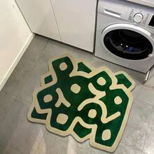 1 块独特设计地毯，绿色和米色抽象不对称线条和形状图案，厚绒地毯，适合秋冬季卧室和客厅装饰，可水洗 - 彩色 - 查看 6