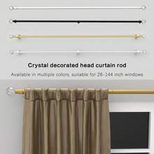 5/8英寸窗帘杆，搭配透明水晶装饰尖顶，有白色、黑色、金色、银色可选，适合28至144英寸的窗户。易于安装的坚固窗帘杆支架套装。适用于卧室、厨房、客厅、餐厅或办公室，现代优雅风格，外观简约时尚！