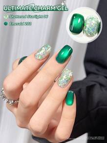 XEIJAYI 2支装15ml绿色猫眼凝胶指甲油套装，UV LED浸泡式指甲凝胶，半永久，DIY沙龙级美甲凝胶，适合春夏美甲 - 彩色 - 查看 4