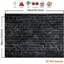 Toile de fond de photographie de mur de briques noires à plat en polyester 2D, bannière réutilisable pour la décoration intérieure, anniversaire, fête en intérieur et extérieur, convient pour toutes les saisons