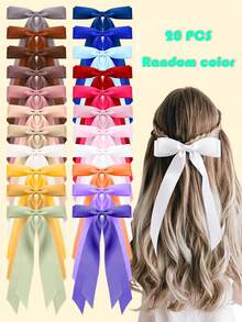 20 件丝滑缎带蝴蝶结 Y2K 散装蝴蝶结发带夹发夹长尾马尾夹配饰女士爪夹、发夹、发夹