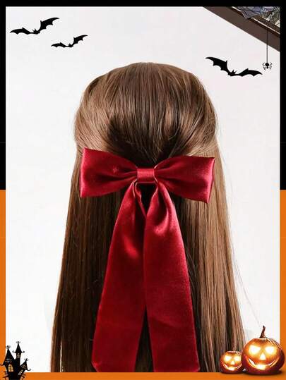 1pc Halloween Party Performance Hair Accessory Black & Red Bow Hair Clip, Halloween Costume Cosplay Prop Headpiece, Photo Shoot Prop, Party Hair Band