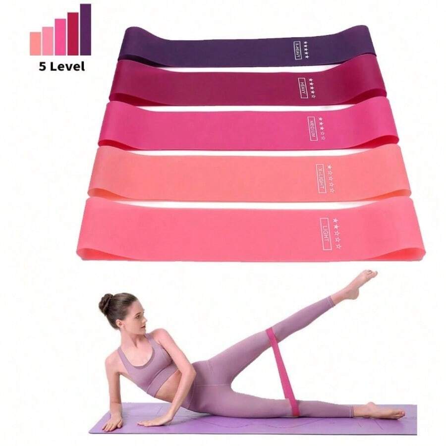 5pcs/1set 5-Level Resistance Gradient Yoga Band | Multi Strength Adaptive Stretching, Shaping, Rehabilitation Training And Fitness Auxiliary Tool - Purple - View 1