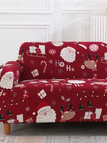 1pc Santa Claus Pattern Stretch Full Coverage Sofa Cover, Modern Style Polyester Fabric, Machine Washable, Suitable For Holiday Decoration - Santa Claus - View 3