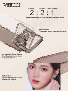 VEECCI Matte Contour Palette With Three-Color Layering, 3D Dimensional Contouring And Natural Shadow Effect, Contour Powder Palette, Shadow Palette,Easily Creates A Refined, Slim Face - C01 Warm Sun Smoky Shade - View 5