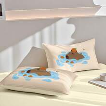 Cartoon Cute Capybara Print Bedding Set, Available In 4 Sizes (Twin, Full, Queen, King) - (1 Duvet Cover + 2 Pillowcases, No Filler), Suitable For Hotel, Bedroom, School