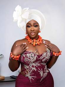 非洲传统头巾，Aso Oke 材质，镶嵌水钻，女士款，非洲头巾帽，自动 Gele 头巾，手工时尚头饰，适合婚礼、派对及其他节日佩戴，亦可作睡帽。 - 彩色 - 查看 2