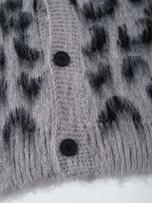 ANDREILEE Fashionable High Street Retro Leopard Print Long Sleeve Unisex Fluffy Warm Cardigan Sweater, Suitable For Spring, Autumn, Winter - Grey - View 7