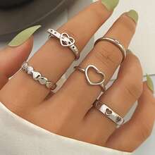 2pcs/Set Minimalist Style Hollow Star Adjustable Rings Set For Women, Gold & Silver - Daisy - View 13