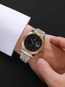 RICECGO 男士经典石英表，圆形表盘带日期显示，不锈钢表带，适合日常佩戴，是生日和商务人士的理想礼物。 - 彩色 - 查看 7