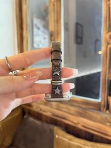 1条镶钻闪亮金属装饰时尚皮革表带，兼容 Series 10/9/8/7/6/5/4/3/2/1 SE，38mm 40mm 41mm 42mm 44mm 45mm 46mm 49mm，万圣节黑色、蓝色、银色、金色、运动款式 - 灰褐色 - 查看 3