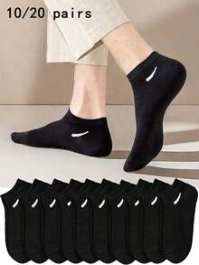 10 Pairs/20 Pairs Unisex Black Casual Sports Short Socks, Minimalist Couple Socks, All Season - Black - View 2
