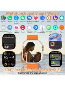 Microwear Smart Watch For Men Women,Heart Rate/Blood Oxygen/Sleep Monitor, Pedometer, Calories Activity Trackers 100 Sports Modes, 2.01" HD Touchscreen Fitness Watch For Android IOS,Extra-Long Battery Life - Orange - View 4