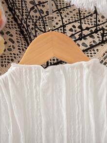 Mädchen Lässig einfarbiges Shirt mit hohem Kragen und Glockenärmeln, Frühling/Herbst - Weiss - Übersicht 4