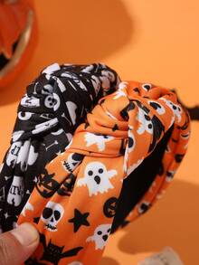 1 Stück Cartoon Kürbis & Geist Knoten Stoff Haarband, modisches breitbandiges Mädchen Haarschmuck, geeignet für Halloween, Feiertage und den täglichen Gebrauch für Kinder