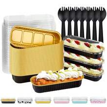 60 moldes para tarta de hornear desechables con tapa+cuchara. Nuestros mini moldes para tartas están hechos de papel de aluminio de calidad alimentaria, que puede mantener su forma tanto a temperaturas frías como calientes  para su uso en vaporeras, hornos, frigoríficos y freidoras de aire.Nuestros mini moldes para hornear pan se pueden utilizar para fiestas de cumpleaños, picnics al aire libre, barbacoas, bodas, etc. También es ideal para regalar a amigos o hacer pasteles para vender en panaderías. Se puede utilizar para tartas, creme brulee, gelatinas, leche al horno y otros postres. - Negro y dorado black gold - Ver 9