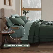 Solid Comforter Set - 7 Pieces Bed In A Bag Bedding Sets With Comforters, All Seasons Down Alternative Comforter With Sheets, Pillowcases & Shams - Deep Forest - 查看 3