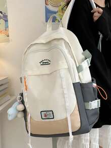 Un bolso de hombro de estilo sencillo y alta calidad, con un diseño de mochila de gran capacidad, satisface las necesidades de almacenamiento de libros de los estudiantes. Ideal para viajes y el ocio diario, es una opción ideal para estudiantes. - Blanco - Ver 7