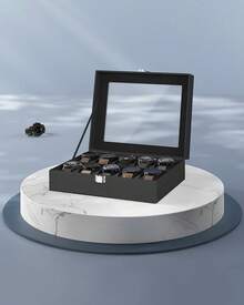 SONGMICS Watch Box, 12-Slot Watch With Large Glass Lid, Removable Watch Pillows, Watch Box Organizer, Loved Ones, Black Synthetic Leather, Gray UJWB12BK - Đen + Đen - Xem 7