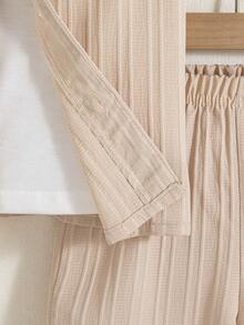 Bộ 3 áo thun tay ngắn và quần short màu trơn thường ngày cho bé trai, mùa hè - Màu Khaki - Xem 6