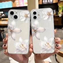 Funda de Teléfono con Impresión de Patrón de Flores Blancas Transparentes para 16/ 16Plus/ 16Pro/ 16ProMax 13/ 13Pro/ 13ProMax 12/ 12Pro/ 12ProMax 11/ 11Pro/ 11Pro/ 8 X/ xs - Multicolor - Ver 3