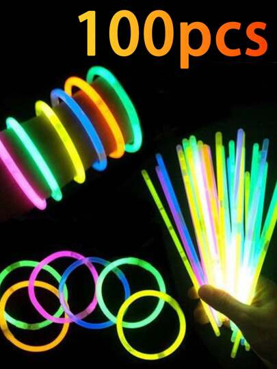 100 Sets Of 8-Inch Party Glow Sticks, Super Bright Glow Sticks, Party Decorations, Capable Of Emitting Light Continuously For 10 To 12 Hours In The Dark. They Can Be Used To Make Bracelets, Necklaces, Etc. Suitable For Parties, Gatherings, Bars, Birthdays, Festivals, Nightclubs, Toys, Glow Party Supplies, Party Lighting Supplies,