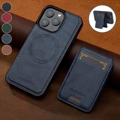 OUKNOEO 可拆卸磁吸无线充电仿皮手机壳，兼容 17 Air 16e 15 14 13 Pro Max S26 S25 Edge S24 Ultra Plus A37 A57 Pixel 10 9 8 7，带卡槽，3 个卡位，防盗卡袋