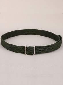 1pc Military Green Elastic Woven Waist Belt, Men's Square Buckle Adjustable Stretch Belt For Youth & Students - Army Green - View 3