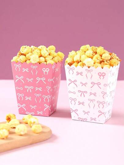 10 Stücke weiße/rosa Schleifenmuster Papier Popcorn Boxen, Popcorn Becher, Snack Boxen, Einweg-Geschirr für Hochzeiten, Geburtstage, Baby-Duschen, geeignet für verschiedene Themenpartys, Picknicks, Camping, Küche Zuhause, Restaurants, Kino Popcorn Eimer, Hühnchen Nugget Verpackungsboxen