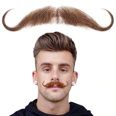假胡子自然逼真真人头发假胡须男士手工制作隐形蕾丝假面部毛发适用于服装/戏剧/派对