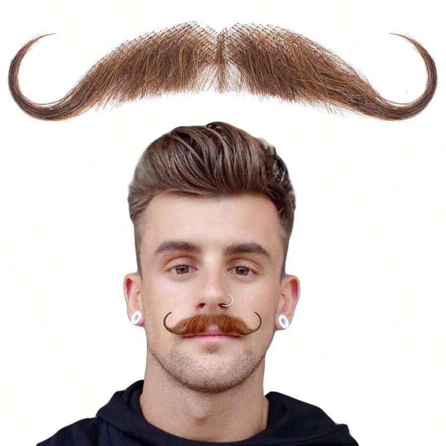 Fake Mustache Natural Realistic Human Hair Fake Beard For Men Handmade ...