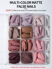 288片（12种混合款式）哑光棕色杏仁形美甲贴纸，亚克力材质，完美杏仁形状，易于佩戴，适合女性日常工作、派对及其他场合的美甲用品 - 棕色 - 查看 5