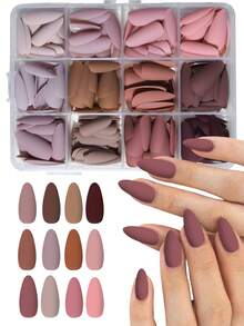288片（12种混合款式）哑光棕色杏仁形美甲贴纸，亚克力材质，完美杏仁形状，易于佩戴，适合女性日常工作、派对及其他场合的美甲用品 - 棕色 - 查看 10