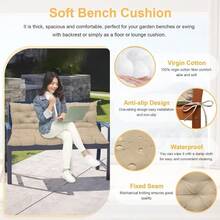 Porch Swing Cushion With Backrest Waterproof Bench Cushion For Outdoor Furniture 23 Seater Replacement Thickened Swing Cushion With Ties Patio Outdoor Backyard And Garden Cream 60x40in - 奶油 - 查看 2