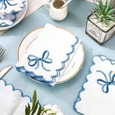 4/6 pezzi Tovagliette imbottite con fiocco, 30x30cm, in colore unito morbido e delicato sulla pelle, lavabili e riutilizzabili, eleganti per cucina, sala da pranzo, hotel, ristoranti, matrimoni, feste di compleanno, decorazioni natalizie per la tavola