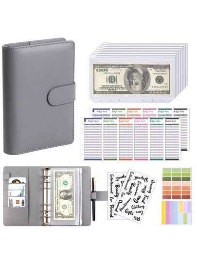 A6拉链式现金信封活页夹，用于预算和储蓄，带现金信封的预算计划本，适合储蓄挑战