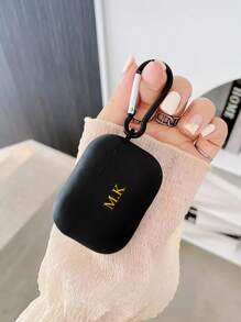 Customized Minimalist Frosted Macaron Solid Color Bluetooth Earphone Protective Case, Matte Beige Color, Fashion Versatile, Comes With 1pc Earphone Hook, Customized Letter Name