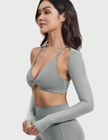 Women Crop Top Long Sleeve Bolero Open Front Workout Cropped Shirts Sports Shrug - Storm Grey - View 4