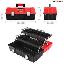 Maxwalk MAXPOWER 16-Inch Tool Box, Three-Layer Folding Plastic Storage Toolbox, Multi-Function Organizer With Tray And Dividers - Red - View 4