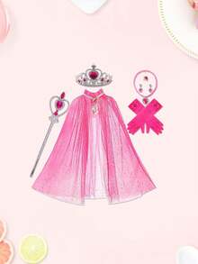 7pcs/Set Ice Princess Crown Headband, Star Print Cape, Heart Magic Wand, Necklace, Ring, Earrings, Bag, Cosplay Princess Accessories