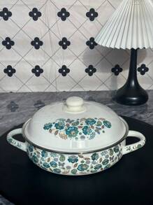 1set φ24cm/9.45in Multifunctional Extra-Thick Enamel Baking Pan, Double Handles And Enamel Lid - Perfect For Outdoor Gatherings, Stews, Soup Pots And Serving Dishes. Suitable For Food, Snacks, Fruits, Sushi, Pizza, Desserts