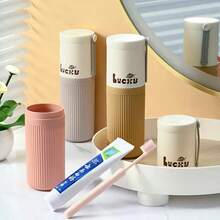 Juego portátil de 2 en 1 de cepillo de dientes y vaso enjuagador de plástico, soporte de cepillo de dientes de viaje práctico, material de PP