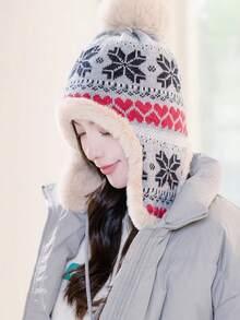 قبعة نسائية من نوع Trapper بألوان متباينة، محبوكة بسمك مناسب للطقس العادي والأنيق، متعددة الاستخدامات مناسبة للخارج والتزلج والدراجات والسفر والحفلات والاستخدام اليومي في فصلي الخريف والشتاء