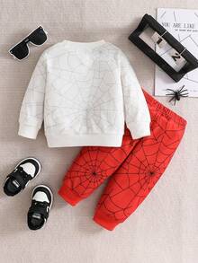 2pcs Baby Boy Halloween & Graphic Casual Pullover Sweatshirt And Pants Set, Suitable For Autumn